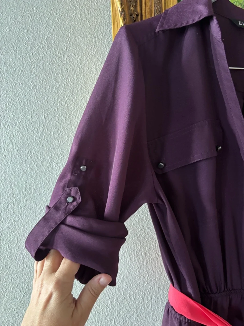 Express Plum Shirt Dress with Pink Sash - Picture 3 of 7